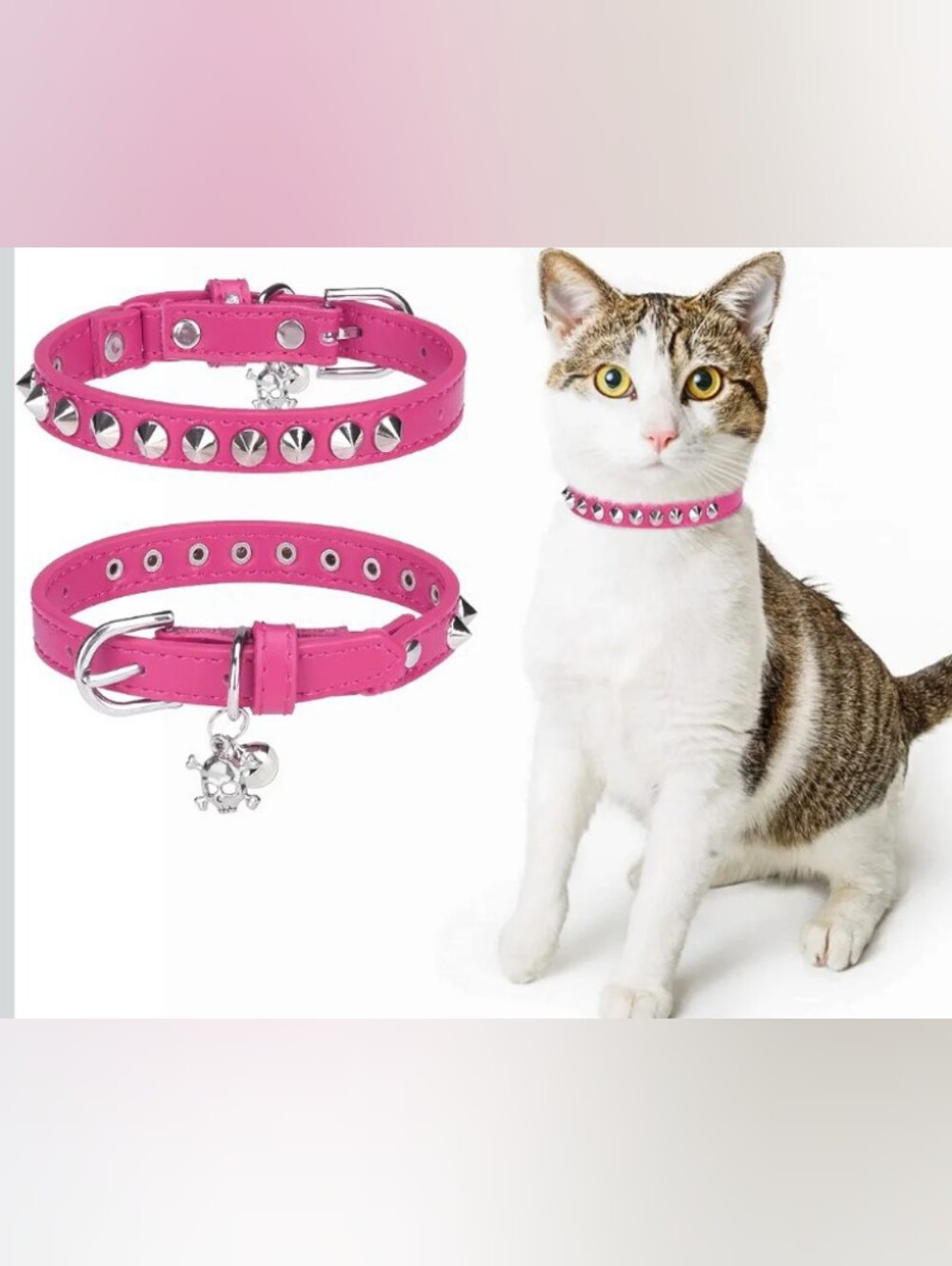 Pink Spiked Leather 😺 Cat Collars for Boy Girl Size S